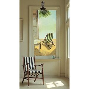 Seaside Beach Scene Painting,‎ Tropical Palm, Coastal Decor Wall Art 32x16